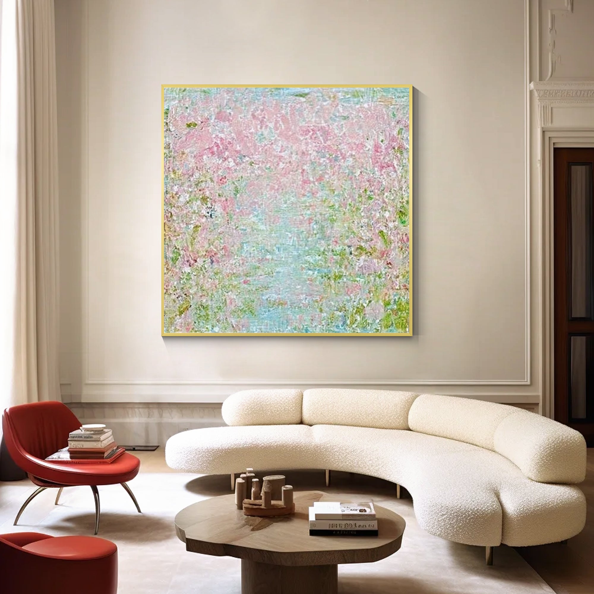 textured pastel abstract canvas inspired by blooming flowers