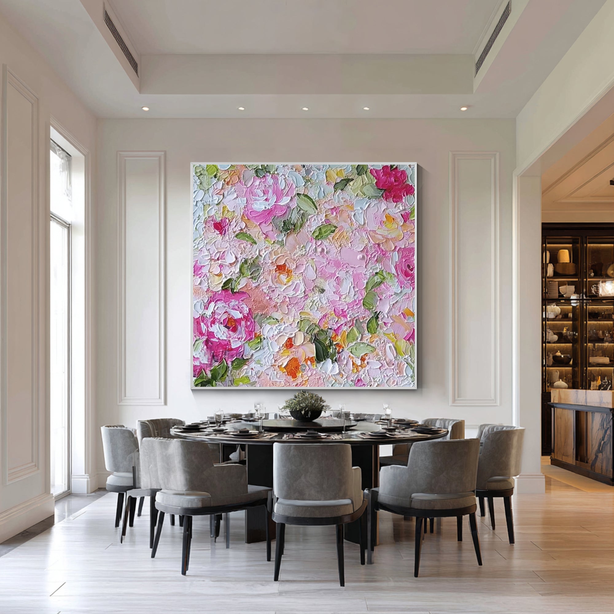 Modern cottagecore floral canvas for living spaces.