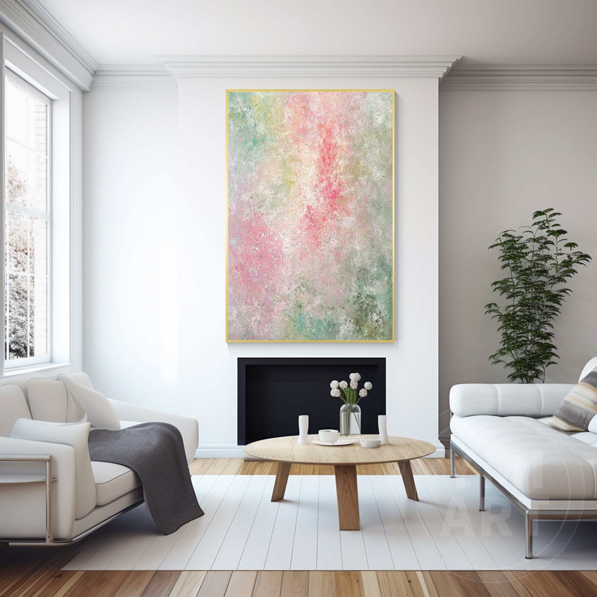 Contemporary pink green abstract wall decor