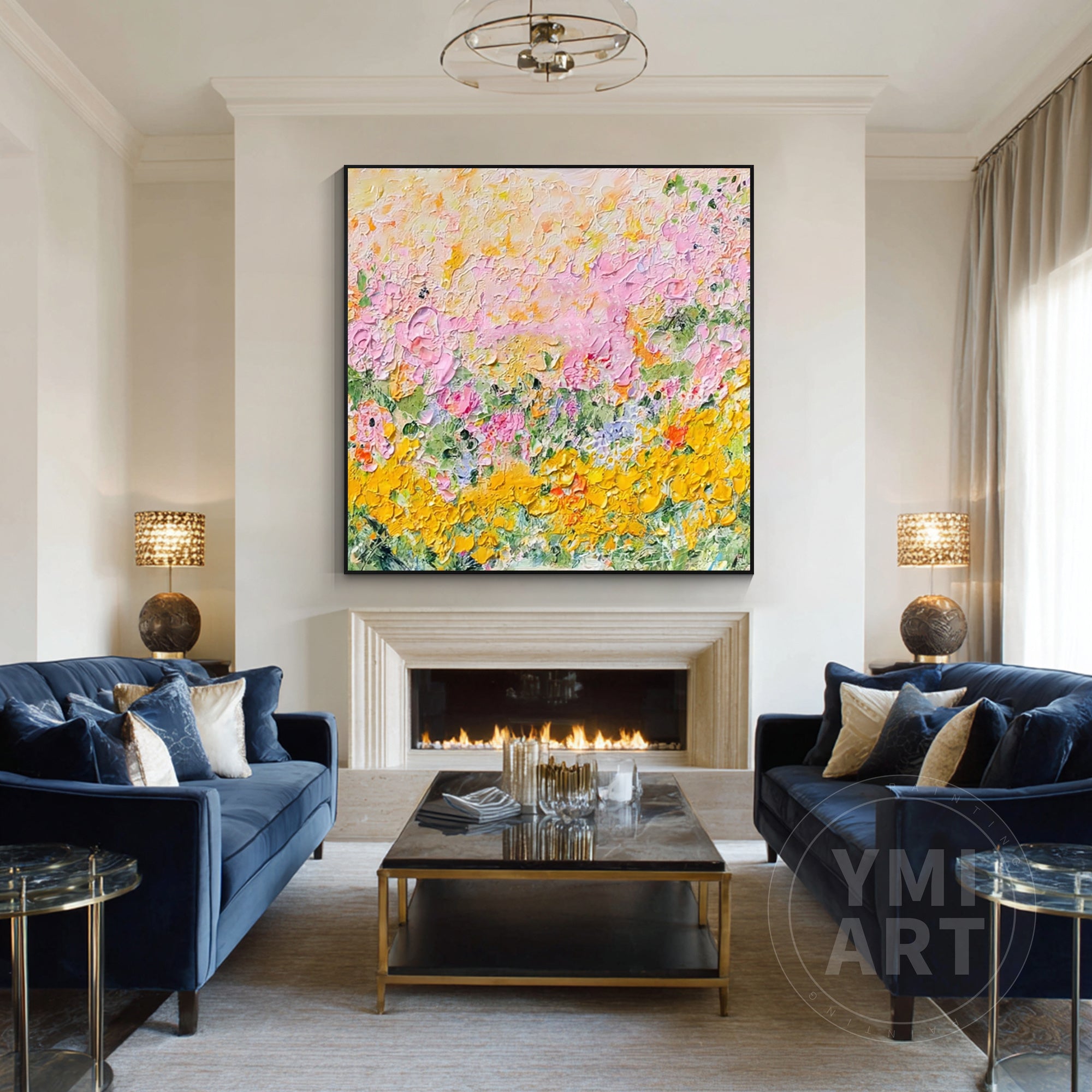 Blooming Floral Meadow Canvas Art, Vibrant Spring Garden Wall Decor for Boho & Cottagecore Home