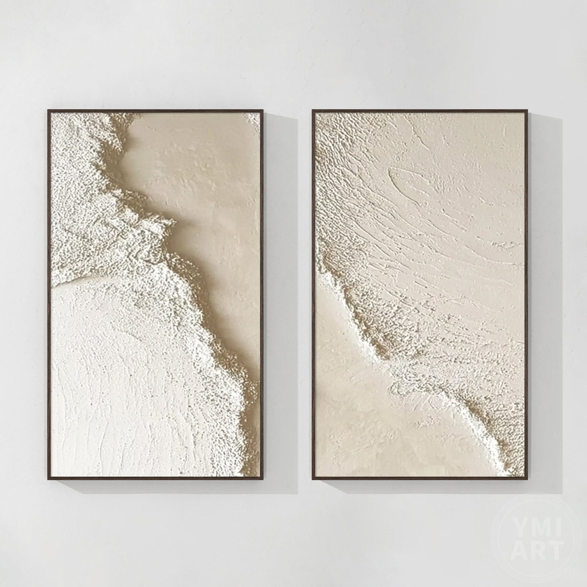 Neutral textured abstract diptych wall art in warm white tones