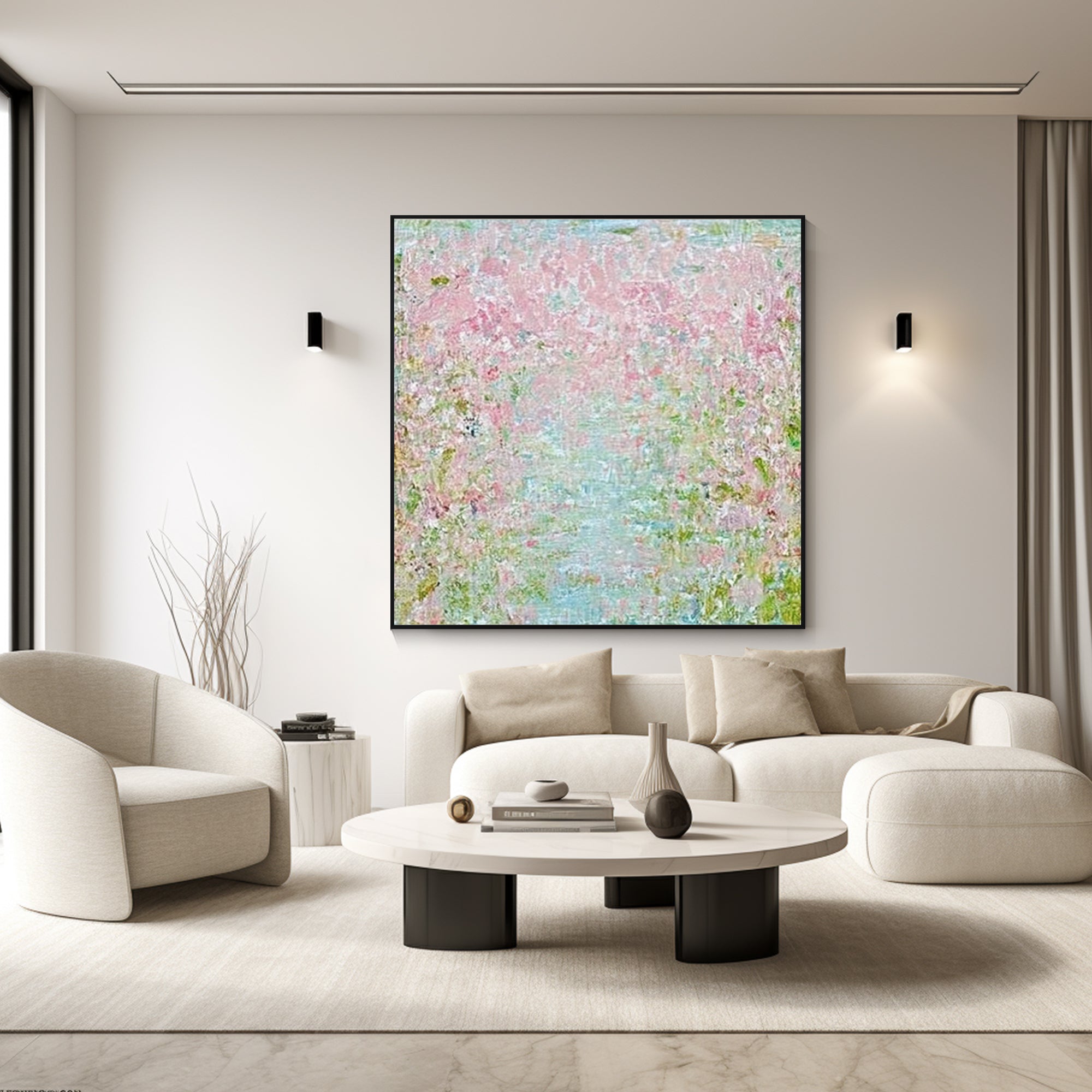 modern abstract floral artwork with soft pink and airy colors