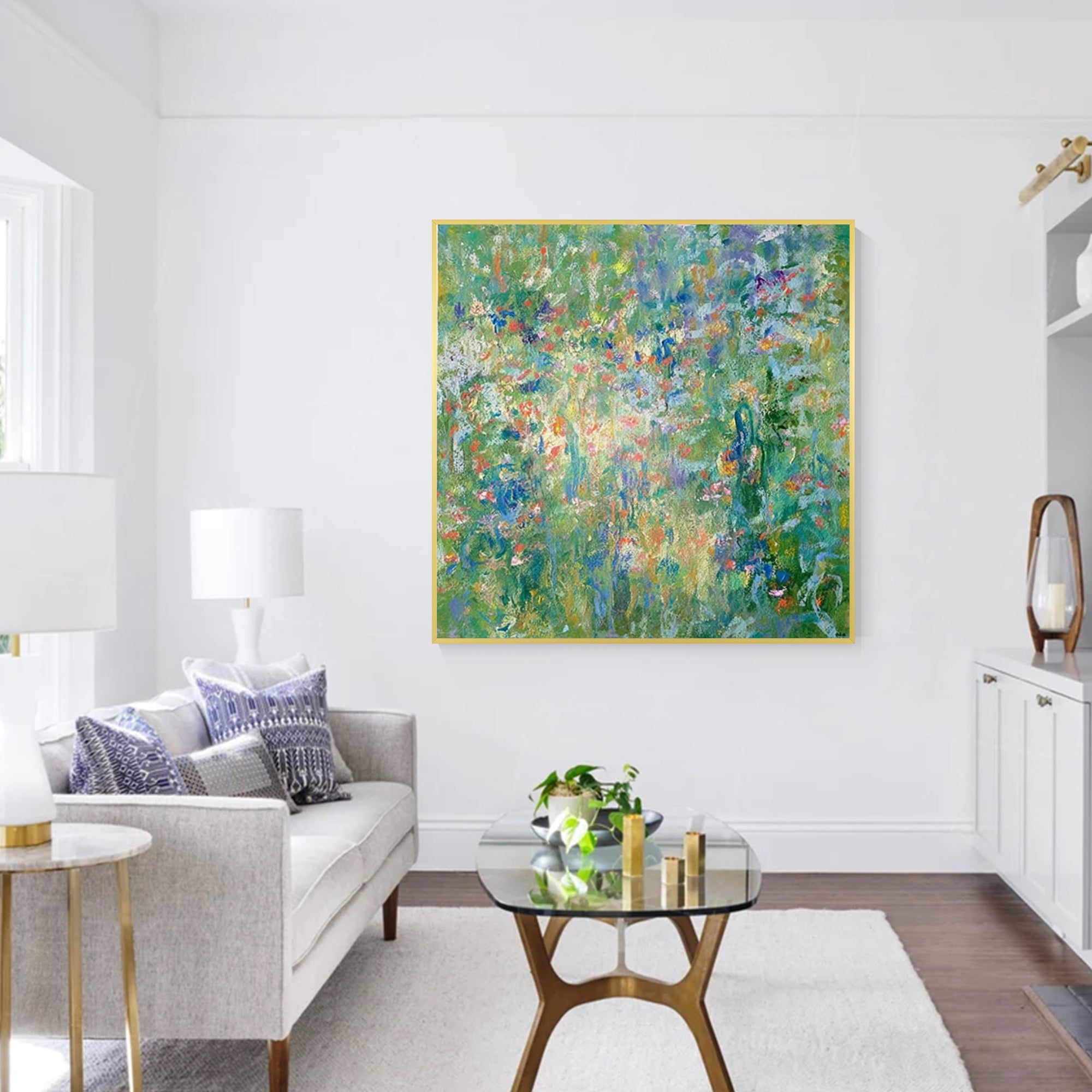 textured abstract nature painting with colorful brushstrokes
