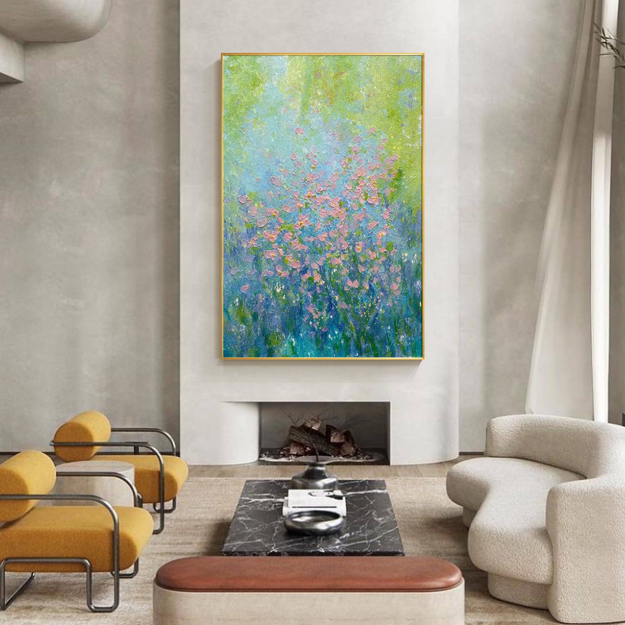 Dreamy floral landscape painting for modern home décor