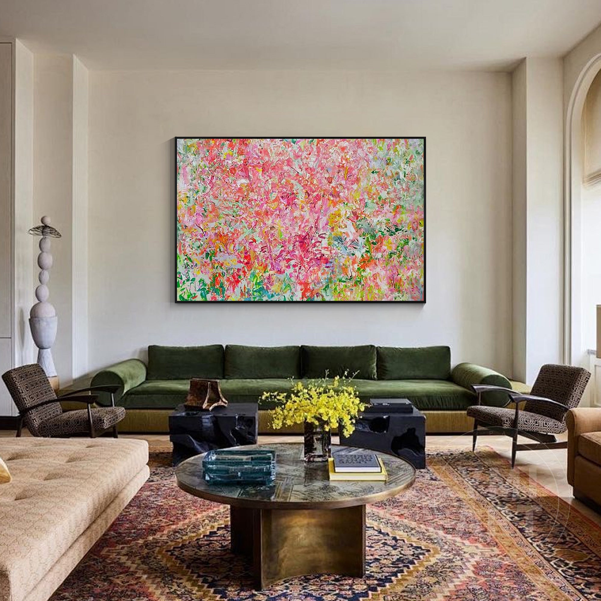 Thick Palette Knife Textured Canvas Art, Colorful Chaotic Brushstroke Abstract Wall Decor for Boho Home Interior