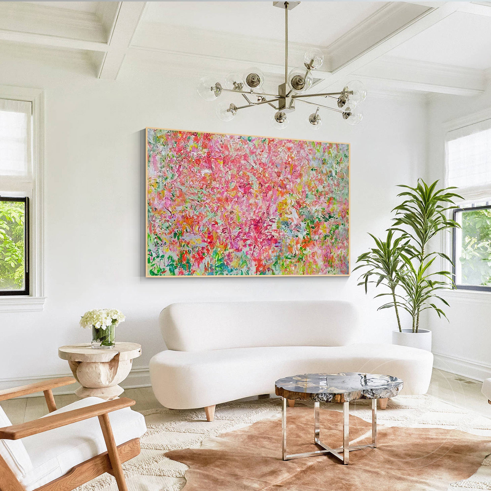 Thick Palette Knife Textured Canvas Art, Colorful Chaotic Brushstroke Abstract Wall Decor for Boho Home Interior