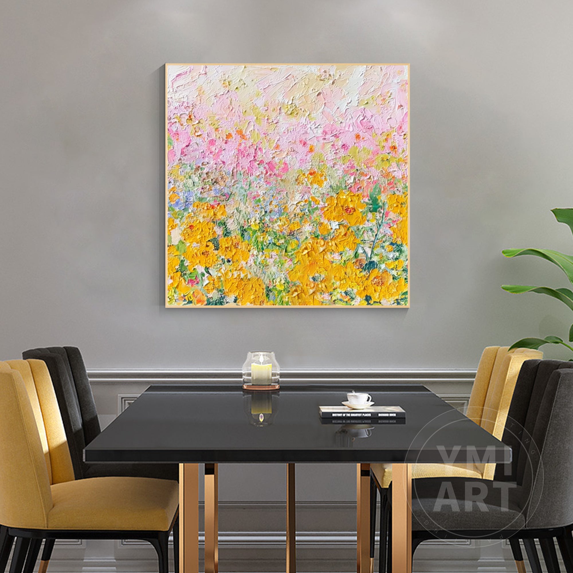 Thick 3D Textured Yellow Sunflower Abstract Floral Painting, Bright Nature Wall Decor for Boho Bedroom & Japandi Home