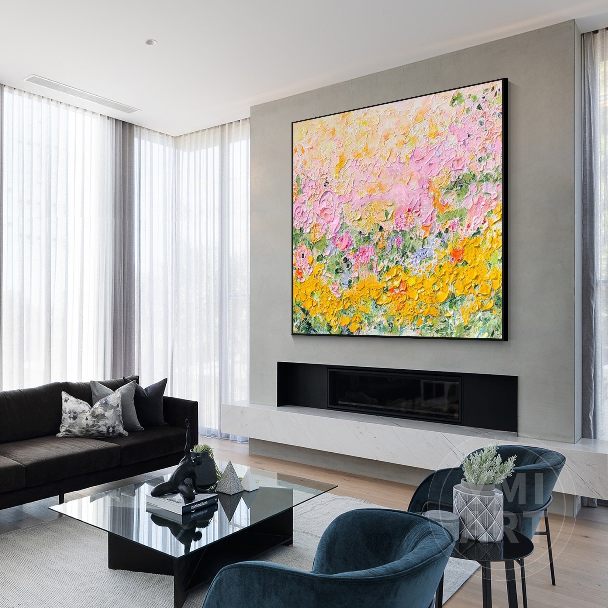 Blooming Floral Meadow Canvas Art, Vibrant Spring Garden Wall Decor for Boho & Cottagecore Home