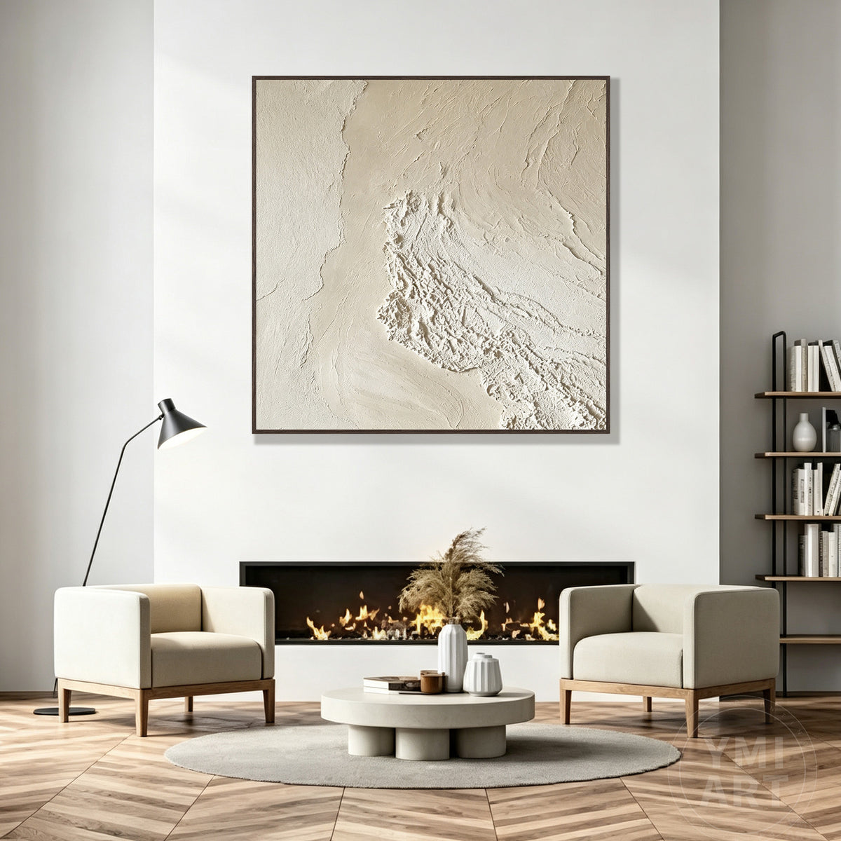 Minimalist ivory relief wall art with natural textured patterns