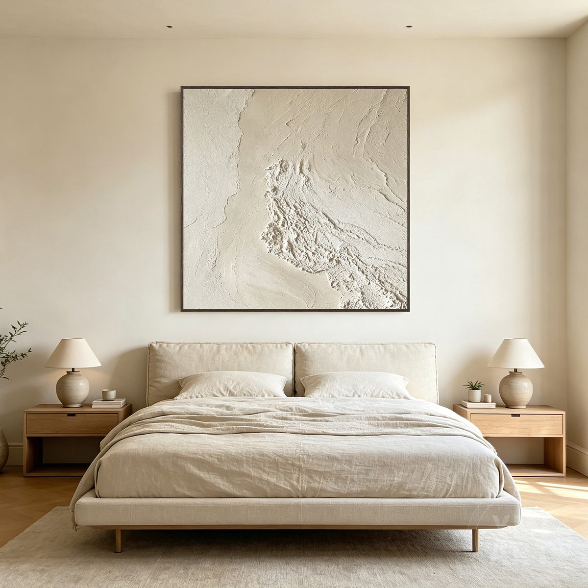 Neutral modern abstract wall painting with soft ivory tones and rich texture