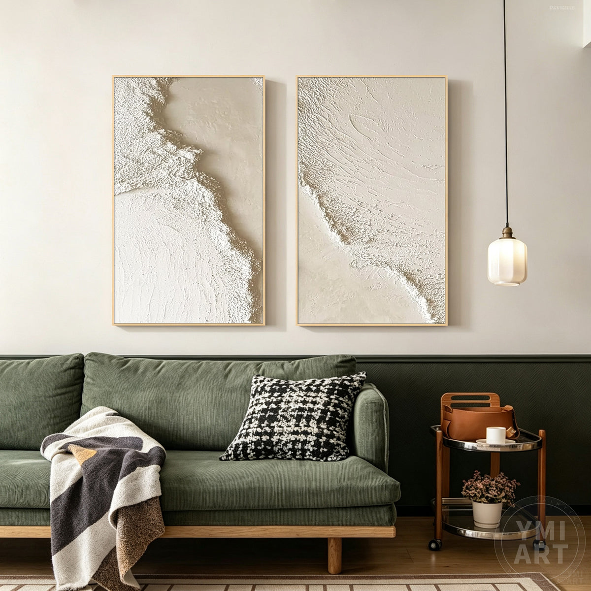 Modern textured abstract canvas art in soft ivory and beige tones