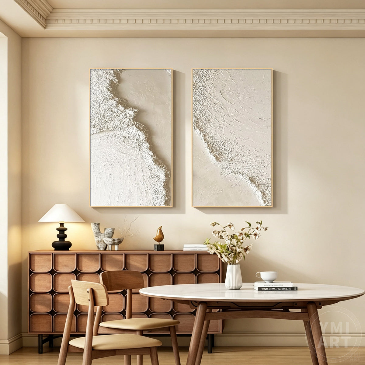 Warm white abstract texture painting with a contemporary minimalist design